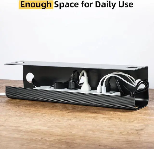 Alt view image 4 of 7 - Yecaye 2 Pack Under Desk Cable Management Tray , 31.5 in Cable Management Under Desk,Cord Hider,Cord Organizer, No Screw No Drill Wire Management for Office and Home, Black