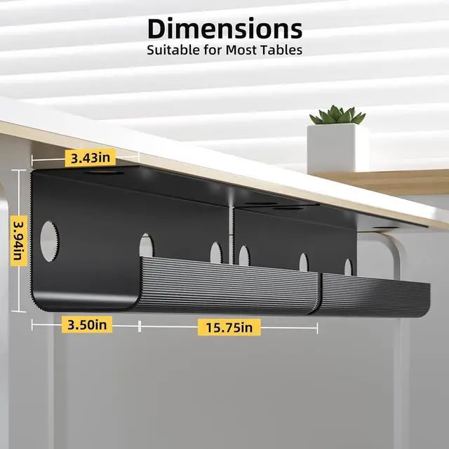 Alt view image 2 of 7 - Yecaye 2 Pack Under Desk Cable Management Tray , 31.5 in Cable Management Under Desk,Cord Hider,Cord Organizer, No Screw No Drill Wire Management for Office and Home, Black