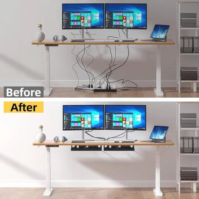 Alt view image 6 of 7 - Yecaye 2 Pack Under Desk Cable Management Tray , 31.5 in Cable Management Under Desk,Cord Hider,Cord Organizer, No Screw No Drill Wire Management for Office and Home, Black