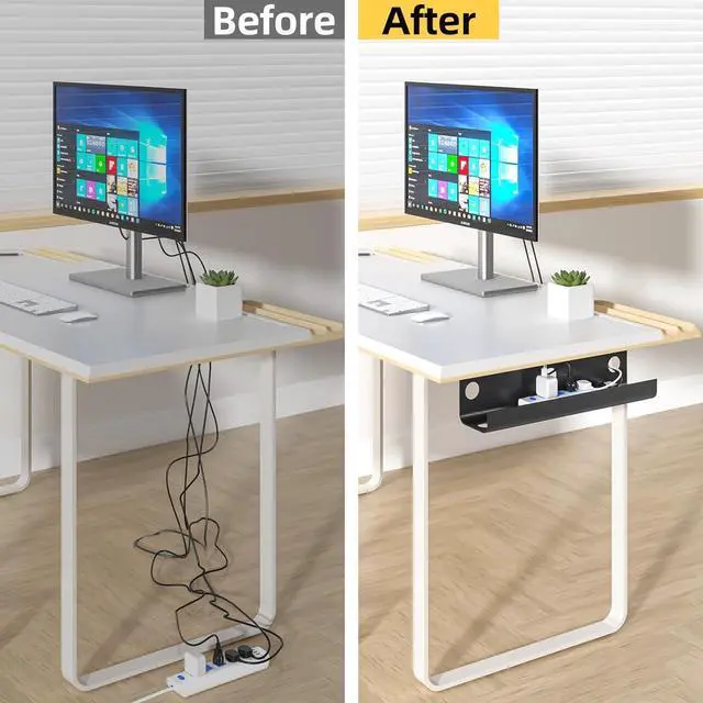Alt view image 7 of 7 - Yecaye 2 Pack Under Desk Cable Management Tray , 31.5 in Cable Management Under Desk,Cord Hider,Cord Organizer, No Screw No Drill Wire Management for Office and Home, Black