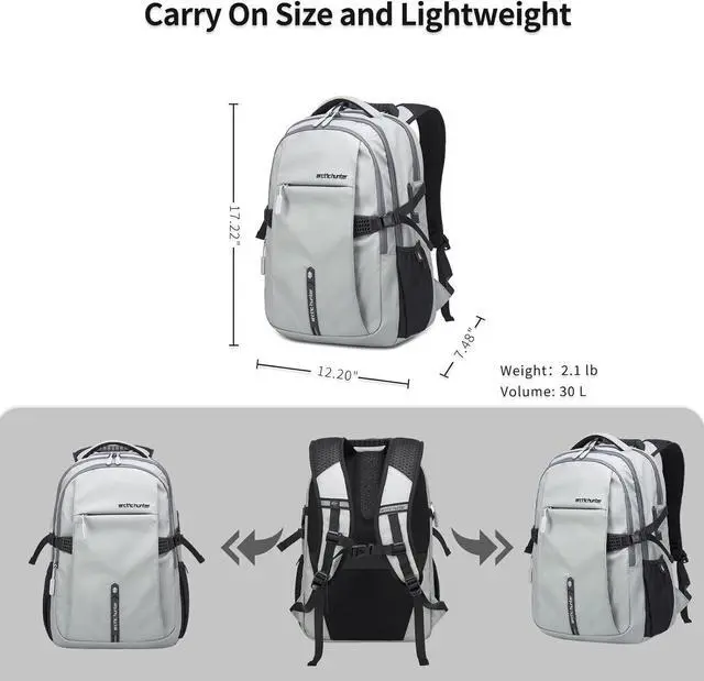 Alt view image 4 of 7 - ARCTIC HUNTER AH Travel Carry On 15.6" Laptop Backpack for Men, Large 30L Anti-Theft & Waterproof Backpacks Flight Approved for Business, Commuting, Work, Weekend Casual Daypack, Grey, Silver