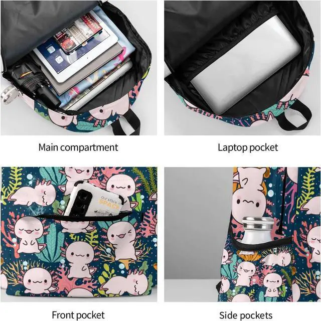 Alt view image 6 of 6 - MISOLAXI Axolotl Backpack Casual Daypacks, College Bag Laptop Backpacks, Backpacks for Boys Girls Children and Adult, with Adjustable Padded Straps