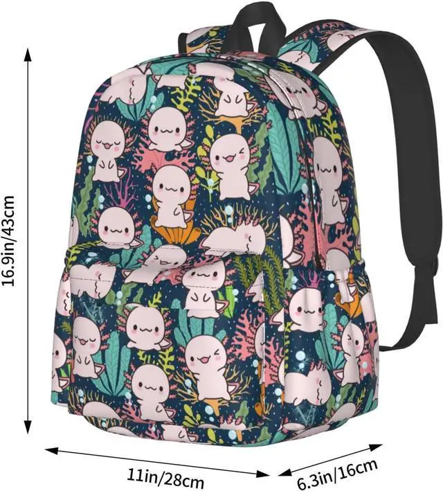 Alt view image 4 of 6 - MISOLAXI Axolotl Backpack Casual Daypacks, College Bag Laptop Backpacks, Backpacks for Boys Girls Children and Adult, with Adjustable Padded Straps