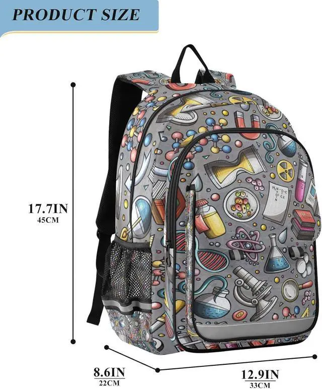 Alt view image 2 of 7 - Educational Science Cartoon Cute Backpack School Bag Lightweight Laptop Backpack Student Travel Daypack with Reflective Stripes