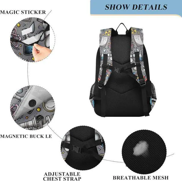 Alt view image 3 of 7 - Educational Science Cartoon Cute Backpack School Bag Lightweight Laptop Backpack Student Travel Daypack with Reflective Stripes