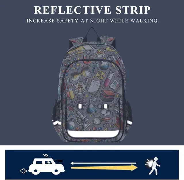 Alt view image 5 of 7 - Educational Science Cartoon Cute Backpack School Bag Lightweight Laptop Backpack Student Travel Daypack with Reflective Stripes