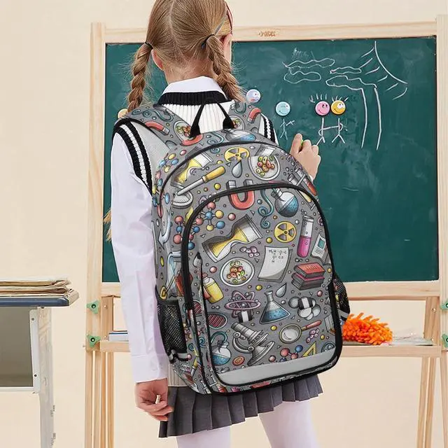Alt view image 7 of 7 - Educational Science Cartoon Cute Backpack School Bag Lightweight Laptop Backpack Student Travel Daypack with Reflective Stripes