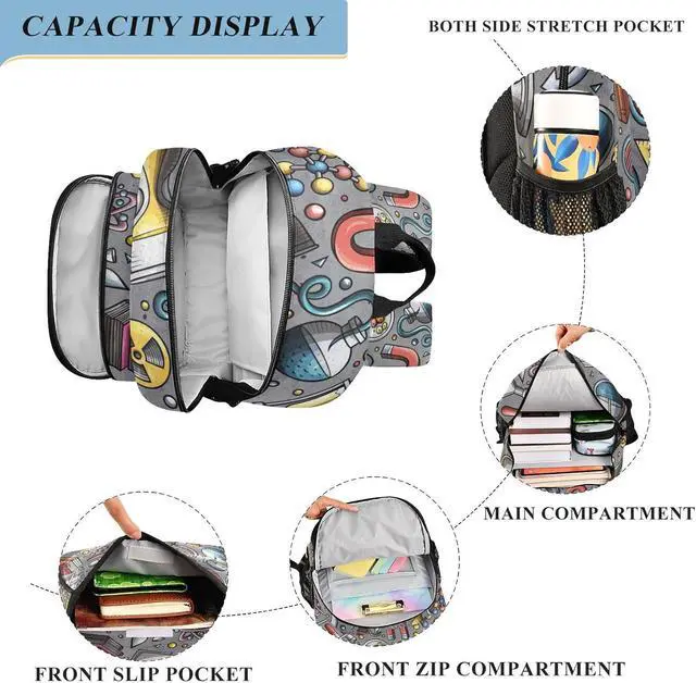 Alt view image 4 of 7 - Educational Science Cartoon Cute Backpack School Bag Lightweight Laptop Backpack Student Travel Daypack with Reflective Stripes