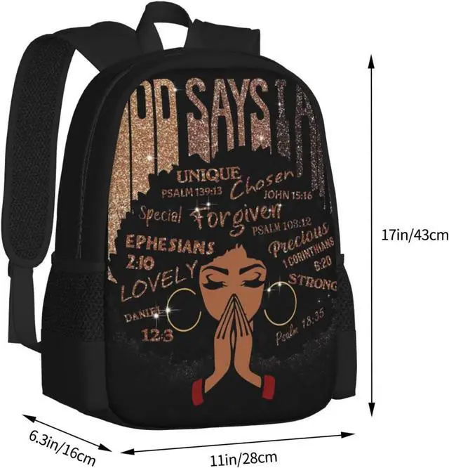 Alt view image 4 of 7 - Black Girl Laptop Backpack Durable Casual Daypack School Bookbag for Women Teen Office Outdoor 17 Inch