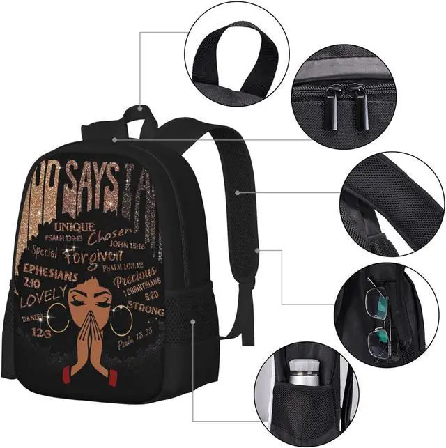 Alt view image 5 of 7 - Black Girl Laptop Backpack Durable Casual Daypack School Bookbag for Women Teen Office Outdoor 17 Inch
