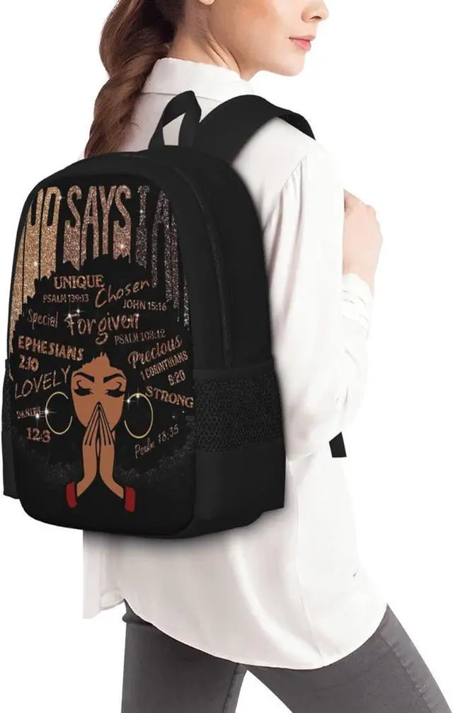 Alt view image 7 of 7 - Black Girl Laptop Backpack Durable Casual Daypack School Bookbag for Women Teen Office Outdoor 17 Inch