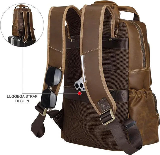 Alt view image 2 of 6 - TIDING Men's Vintage Genuine Leather Backpack 17 Inch Laptop Computer Bag Business Travel Rucksack Brown