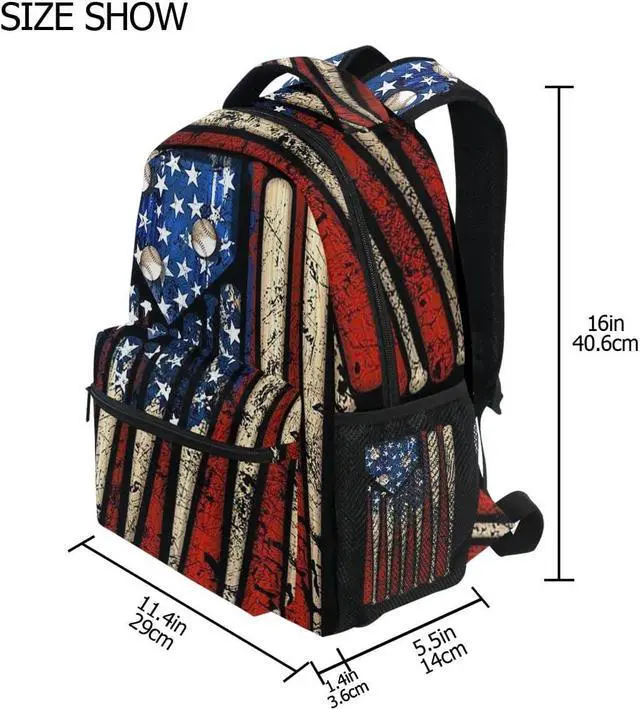 Alt view image 3 of 7 - Giwawa American Flag Baseball Print Backpack Patriotic USA School Bookbag for Boys Girls Computer Backpacks Book Bag Travel Hiking Camping Gym Daypack 11.5x8x16 inch