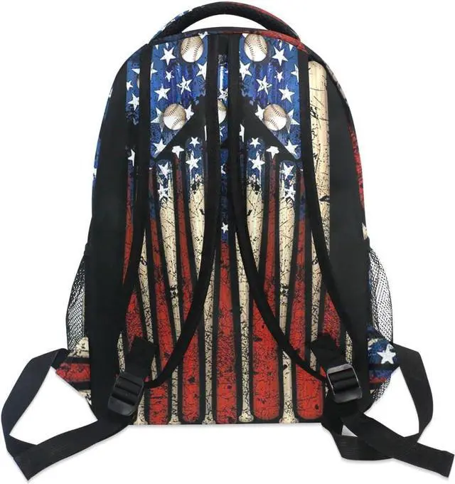 Alt view image 4 of 7 - Giwawa American Flag Baseball Print Backpack Patriotic USA School Bookbag for Boys Girls Computer Backpacks Book Bag Travel Hiking Camping Gym Daypack 11.5x8x16 inch