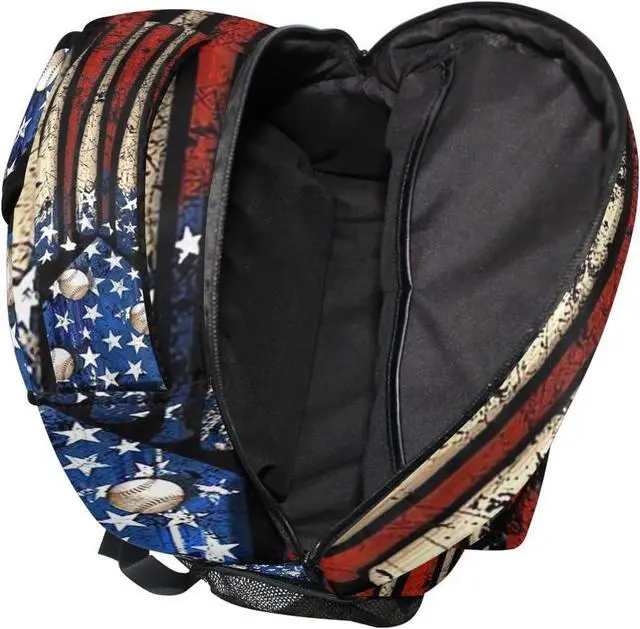 Alt view image 5 of 7 - Giwawa American Flag Baseball Print Backpack Patriotic USA School Bookbag for Boys Girls Computer Backpacks Book Bag Travel Hiking Camping Gym Daypack 11.5x8x16 inch