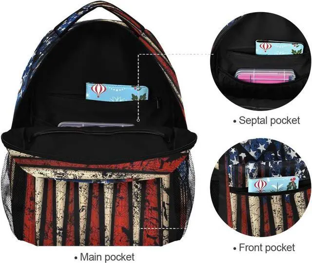 Alt view image 6 of 7 - Giwawa American Flag Baseball Print Backpack Patriotic USA School Bookbag for Boys Girls Computer Backpacks Book Bag Travel Hiking Camping Gym Daypack 11.5x8x16 inch