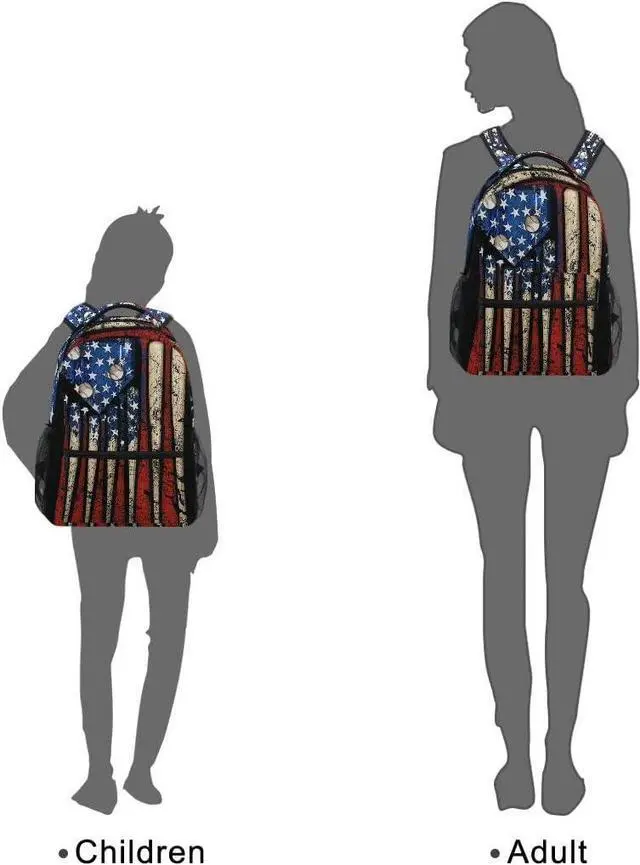 Alt view image 7 of 7 - Giwawa American Flag Baseball Print Backpack Patriotic USA School Bookbag for Boys Girls Computer Backpacks Book Bag Travel Hiking Camping Gym Daypack 11.5x8x16 inch