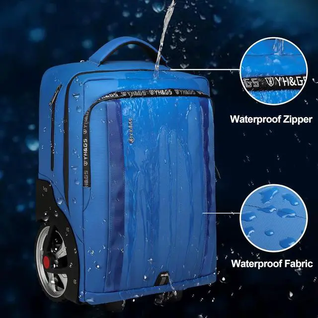 Alt view image 4 of 7 - Rolling Backpack, Travel Backpack with Wheels, Rolling Backpack for Women Men, Carry on Luggage with Rolling Laptop Backpack for Travel Work, Fit 17.3 Inch Notebook Men Women (Blue)