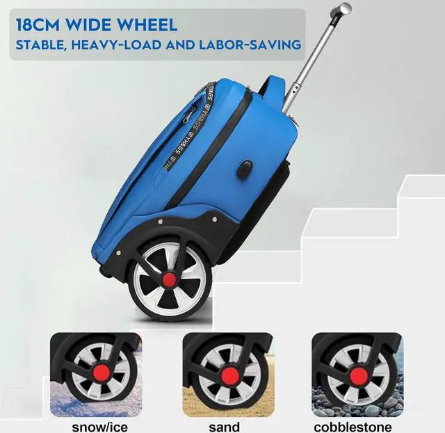 Alt view image 5 of 7 - Rolling Backpack, Travel Backpack with Wheels, Rolling Backpack for Women Men, Carry on Luggage with Rolling Laptop Backpack for Travel Work, Fit 17.3 Inch Notebook Men Women (Blue)