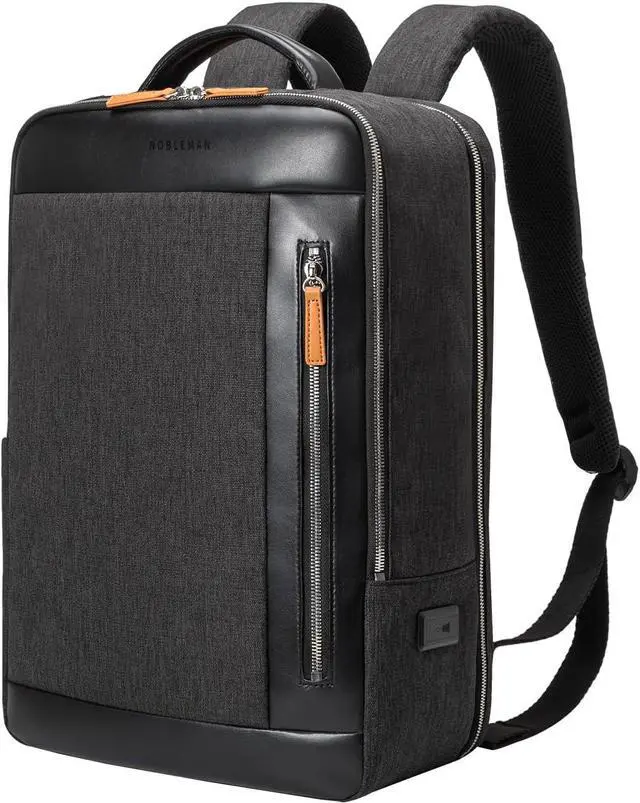 Main image of NOBLEMAN Professional Laptop Computer Backpack Men, Luxury Expandable Travel Business Office Backpacks for Executive Men, Nice Leather Waterproof College Bookbag Bag Fits 17 Inch Tech Laptop (Black)
