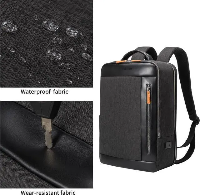 Alt view image 4 of 7 - NOBLEMAN Professional Laptop Computer Backpack Men, Luxury Expandable Travel Business Office Backpacks for Executive Men, Nice Leather Waterproof College Bookbag Bag Fits 17 Inch Tech Laptop (Black)