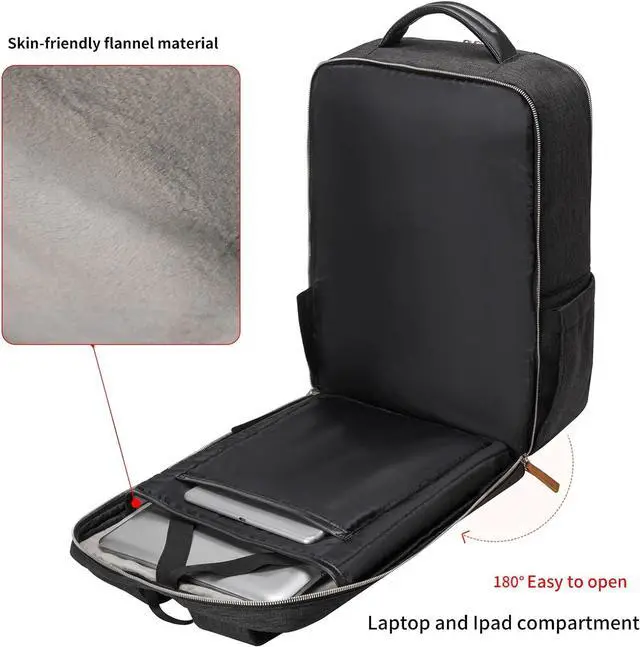 Alt view image 6 of 7 - NOBLEMAN Professional Laptop Computer Backpack Men, Luxury Expandable Travel Business Office Backpacks for Executive Men, Nice Leather Waterproof College Bookbag Bag Fits 17 Inch Tech Laptop (Black)