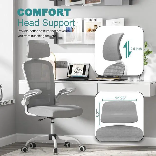 Alt view image 5 of 7 - Mimoglad Office Chair, High Back Ergonomic Desk Chair with Adjustable Lumbar Support and Headrest, Swivel Task Chair with flip-up Armrests for Guitar Playing