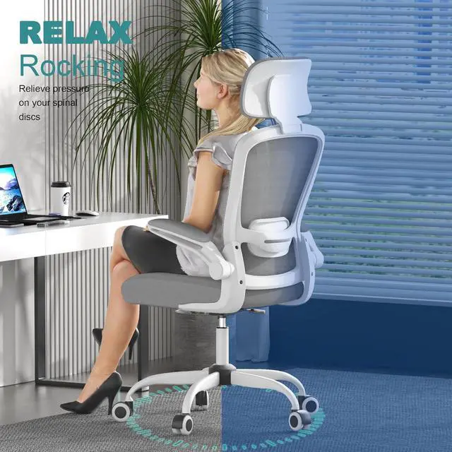 Alt view image 6 of 7 - Mimoglad Office Chair, High Back Ergonomic Desk Chair with Adjustable Lumbar Support and Headrest, Swivel Task Chair with flip-up Armrests for Guitar Playing