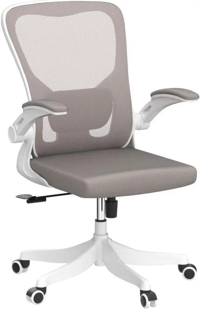 Alt view image 5 of 7 - Monhey Desk Computer Chairs - Ergonomic with Lumbar Support & Flip-up Arms Home Office Height Adjustable High Back Rockable Swivel 360° Warm Taupe Mesh Study Chair