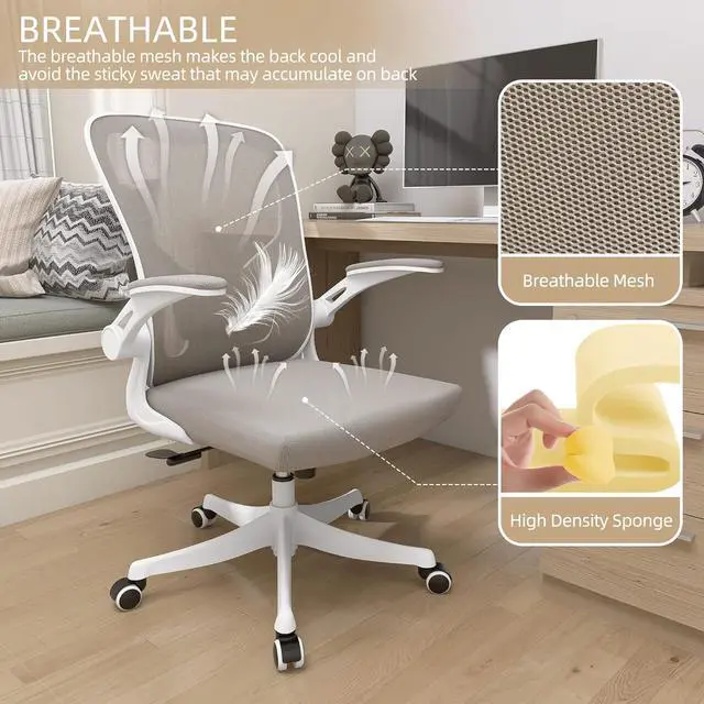 Alt view image 6 of 7 - Monhey Desk Computer Chairs - Ergonomic with Lumbar Support & Flip-up Arms Home Office Height Adjustable High Back Rockable Swivel 360° Warm Taupe Mesh Study Chair