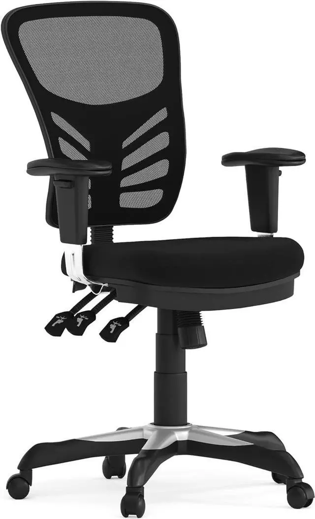 Main image of Flash Furniture Nicholas Mid-Back Swivel Desk Chair with Wheels, Mesh Back, Padded Seat, and Armrests, Adjustable Height Mesh Ergonomic Office Chair, Black