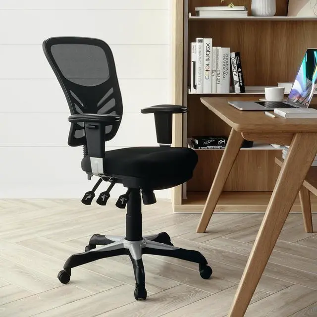 Alt view image 2 of 7 - Flash Furniture Nicholas Mid-Back Swivel Desk Chair with Wheels, Mesh Back, Padded Seat, and Armrests, Adjustable Height Mesh Ergonomic Office Chair, Black
