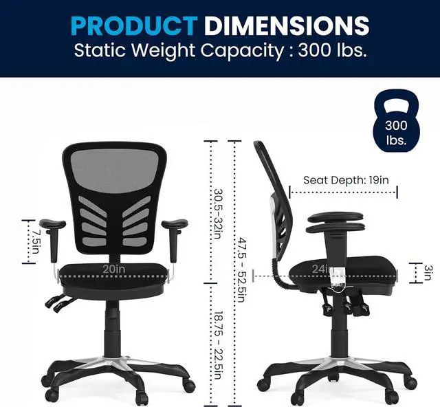 Alt view image 3 of 7 - Flash Furniture Nicholas Mid-Back Swivel Desk Chair with Wheels, Mesh Back, Padded Seat, and Armrests, Adjustable Height Mesh Ergonomic Office Chair, Black