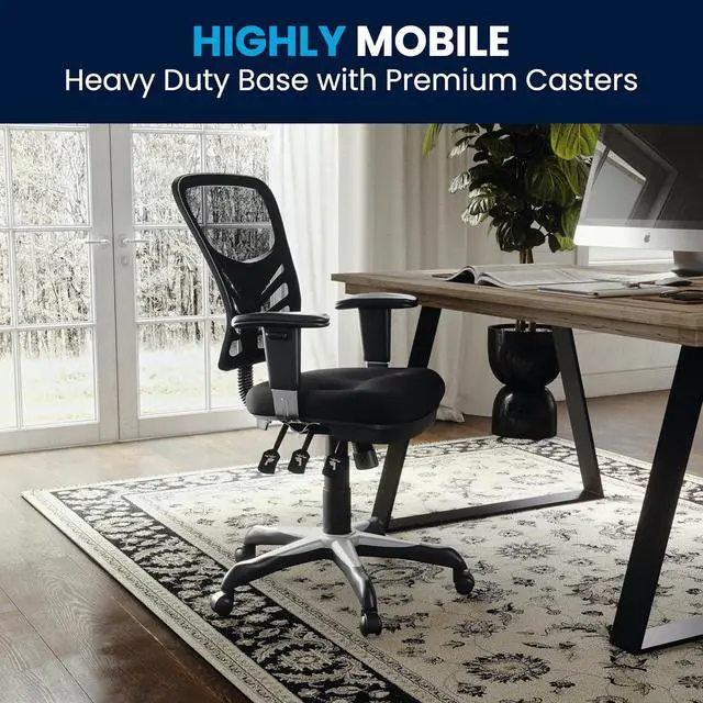 Alt view image 6 of 7 - Flash Furniture Nicholas Mid-Back Swivel Desk Chair with Wheels, Mesh Back, Padded Seat, and Armrests, Adjustable Height Mesh Ergonomic Office Chair, Black