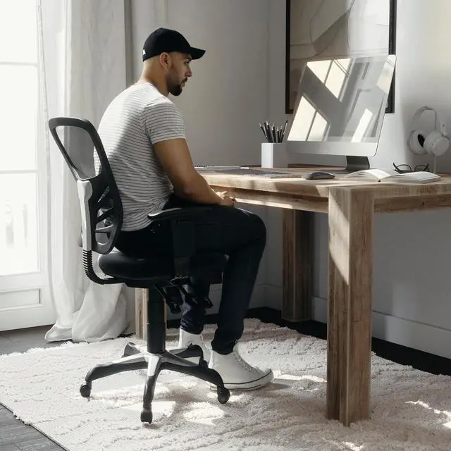 Alt view image 7 of 7 - Flash Furniture Nicholas Mid-Back Swivel Desk Chair with Wheels, Mesh Back, Padded Seat, and Armrests, Adjustable Height Mesh Ergonomic Office Chair, Black