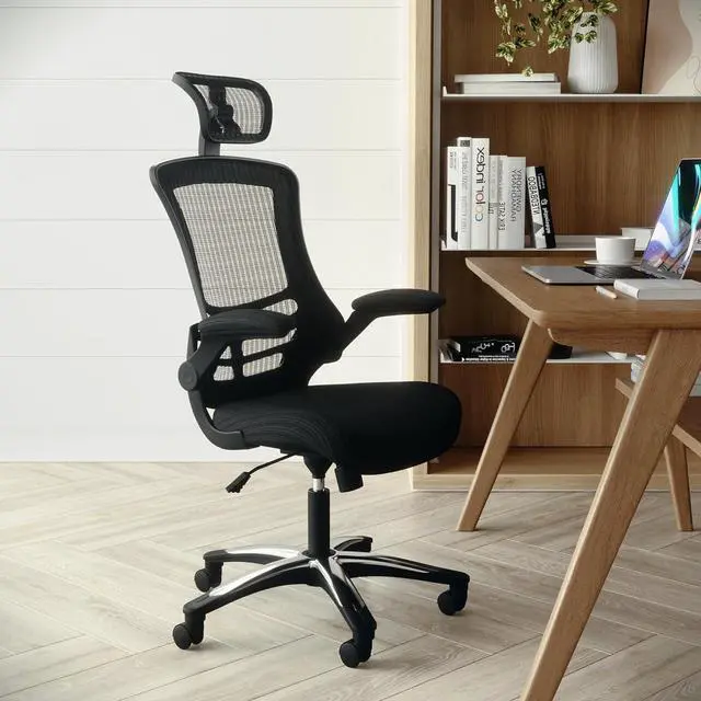 Alt view image 2 of 7 - Flash Furniture Kelista High-Back Swivel Office Chair with Adjustable Lumbar Support and Seat Height, Ergonomic Mesh Desk Chair, Black