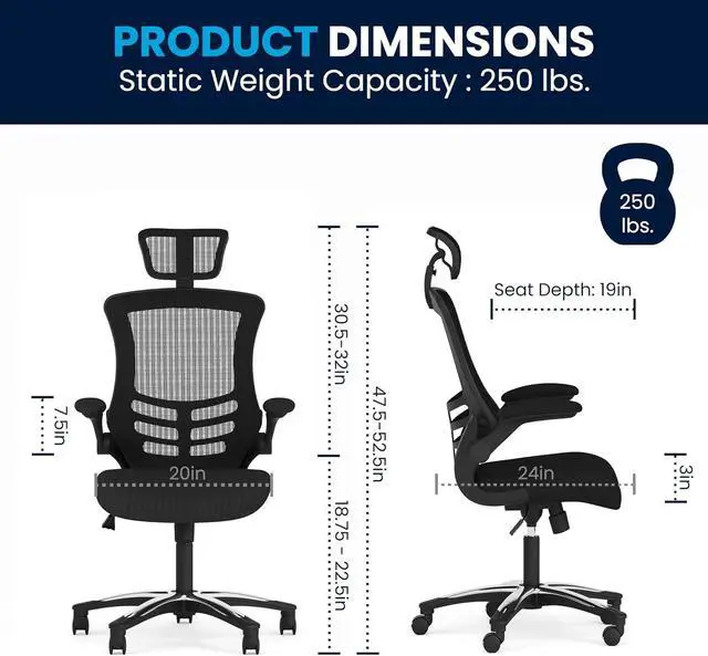 Alt view image 3 of 7 - Flash Furniture Kelista High-Back Swivel Office Chair with Adjustable Lumbar Support and Seat Height, Ergonomic Mesh Desk Chair, Black