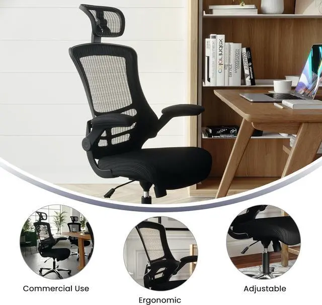 Alt view image 5 of 7 - Flash Furniture Kelista High-Back Swivel Office Chair with Adjustable Lumbar Support and Seat Height, Ergonomic Mesh Desk Chair, Black