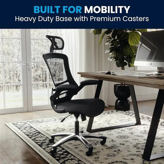 Alt view image 6 of 7 - Flash Furniture Kelista High-Back Swivel Office Chair with Adjustable Lumbar Support and Seat Height, Ergonomic Mesh Desk Chair, Black