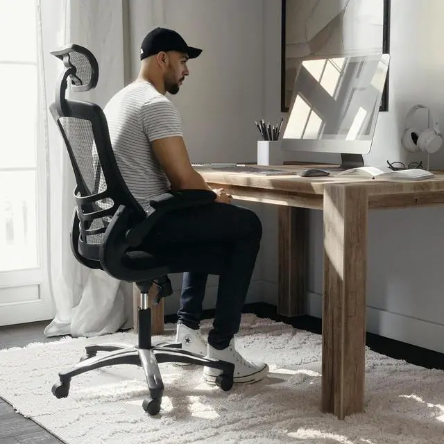 Alt view image 7 of 7 - Flash Furniture Kelista High-Back Swivel Office Chair with Adjustable Lumbar Support and Seat Height, Ergonomic Mesh Desk Chair, Black