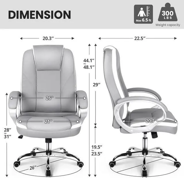 Alt view image 3 of 6 - NEO CHAIR Office Chair Computer Desk Chair Gaming - Ergonomic High Back Cushion Lumbar Support with Wheels Comfortable Grey Leather Racing Seat Adjustable Swivel Rolling Home Executive