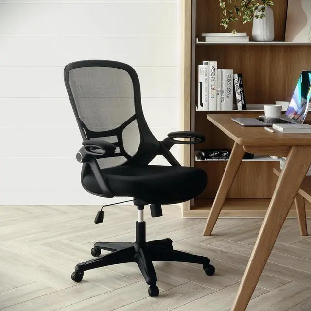 Alt view image 2 of 7 - Flash Furniture Porter High Back Black Mesh Ergonomic Swivel Office Chair with Black Frame and Flip-up Arms