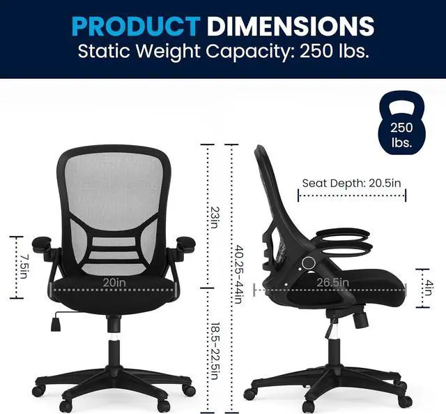 Alt view image 3 of 7 - Flash Furniture Porter High Back Black Mesh Ergonomic Swivel Office Chair with Black Frame and Flip-up Arms