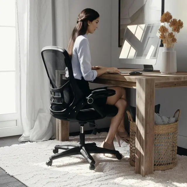 Alt view image 7 of 7 - Flash Furniture Porter High Back Black Mesh Ergonomic Swivel Office Chair with Black Frame and Flip-up Arms