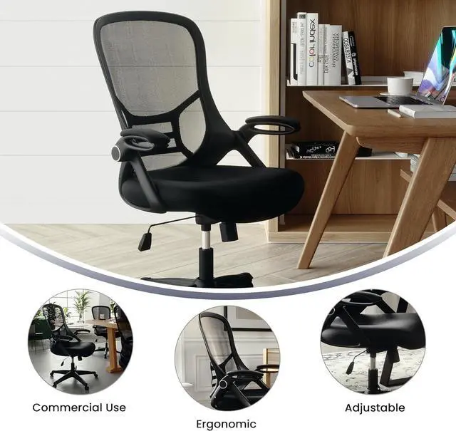 Alt view image 5 of 7 - Flash Furniture Porter High Back Black Mesh Ergonomic Swivel Office Chair with Black Frame and Flip-up Arms