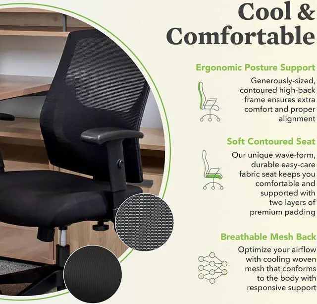 Alt view image 5 of 6 - HON Crio High Back Office Chair Mesh Desk Chair With Wheels and Arms - Ergonomic Office Chair with Adjustable Center-Tilt Recline, Home Office Swivel Chair Comfortable for Long Hours - Black
