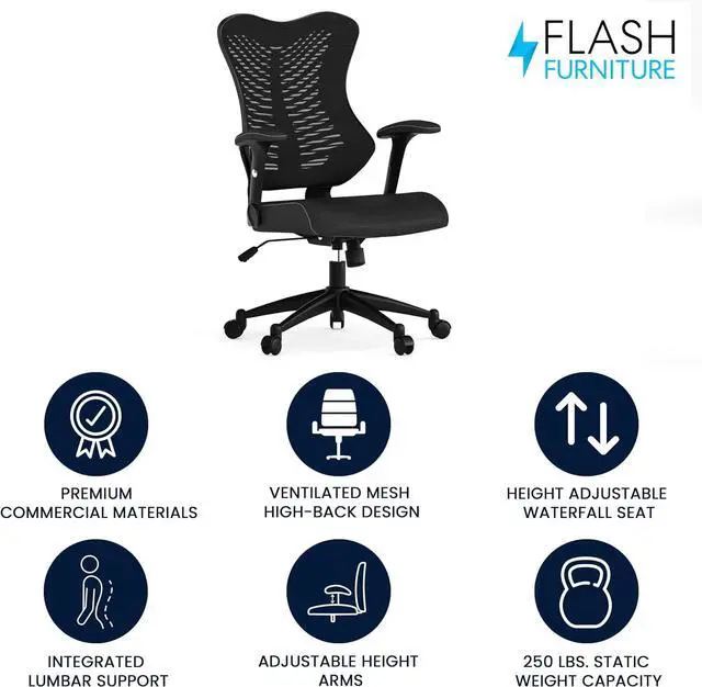 Alt view image 4 of 7 - Flash Furniture High Back Designer Black Mesh Executive Swivel Ergonomic Office Chair with Adjustable Arms | Ergonomic, Adjustable Arms, High-Back, Mesh Back