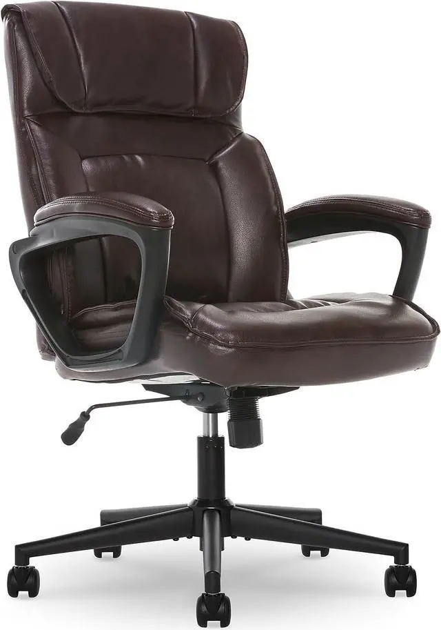 Main image of Serta Hannah Executive Microfiber Office Chair with Headrest Pillow, Adjustable Ergonomic with Lumbar Support, Soft Fabric, Faux Leather, Brown