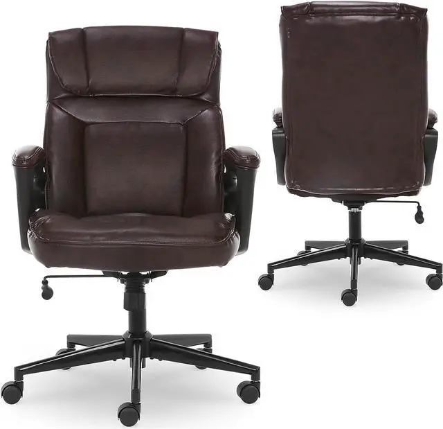 Alt view image 5 of 7 - Serta Hannah Executive Microfiber Office Chair with Headrest Pillow, Adjustable Ergonomic with Lumbar Support, Soft Fabric, Faux Leather, Brown