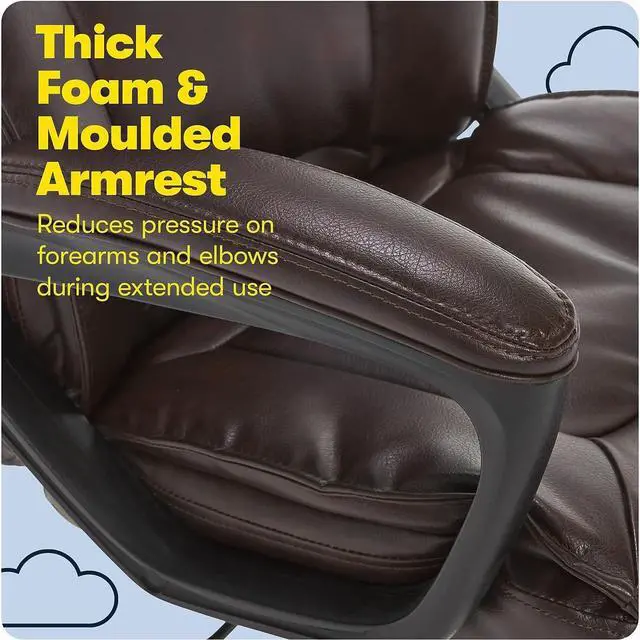 Alt view image 7 of 7 - Serta Hannah Executive Microfiber Office Chair with Headrest Pillow, Adjustable Ergonomic with Lumbar Support, Soft Fabric, Faux Leather, Brown